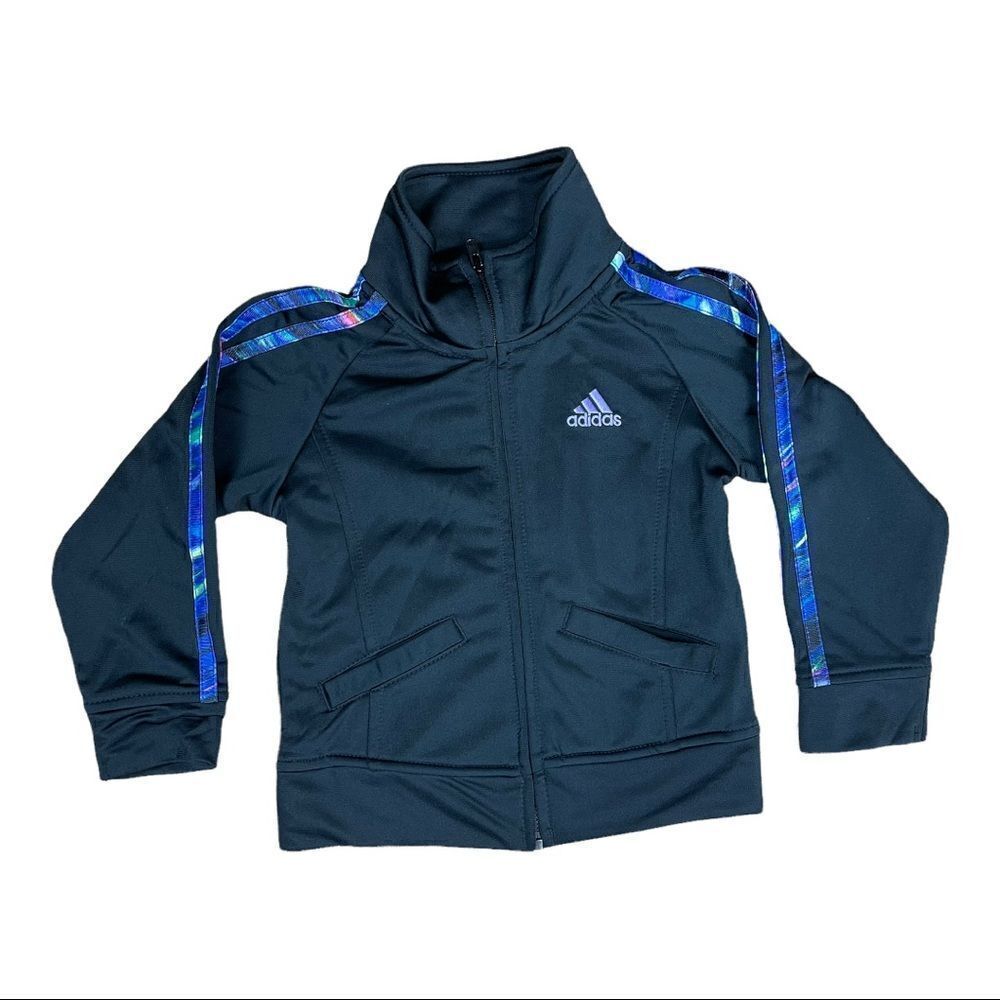 ADIDAS Girls Black Track Jacket Size 2T Full Zip Logo Three Stripe Purple